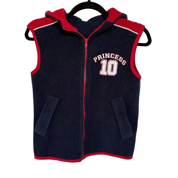 Y2K Fleece Princess Indie Sleeze Vest Full Zip Navy Red Tomboy Sporty 2000s - Picture 1 of 7